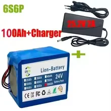 24V 100Ah Lithium-Batterie 6S6P Wiederaufladbare Batteriepacks Elektroroller Fahrradbatterien Solar BMS+ Ladegerät