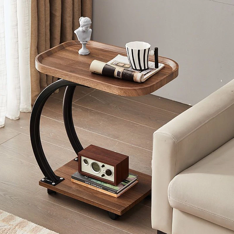 Multifunctional Sofa Side Rack Table Household Tea Table Bedside Table Table Mobile Storage Rack for Computer with Wheel