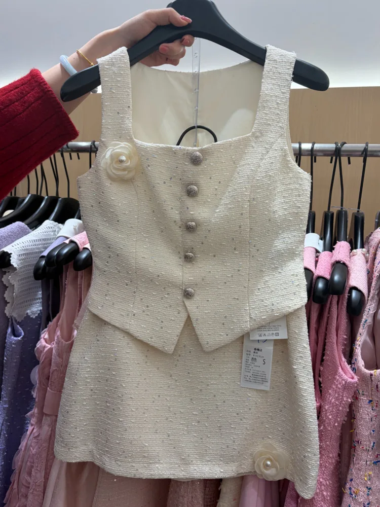 

3pcs/pack Wholesale Drop Shipping Newest High Quality French Fashion Tweed Women 2 Piece Sets