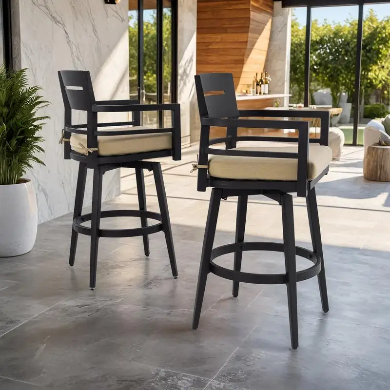

Modern Outdoor 2-Piece Swivel Bar Chairs - Aluminum Frame, 360° Swivel, Ergonomic Backrest, Tapered Legs, Sunbrella Cushion,