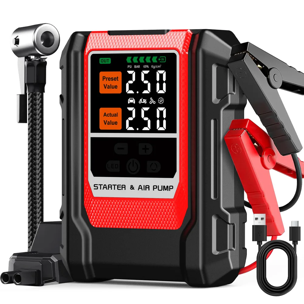 Automobile Emergency Starting Power Supply Air Pump All-in-One Machine Lighting Charging Functions 12V Diesel CE