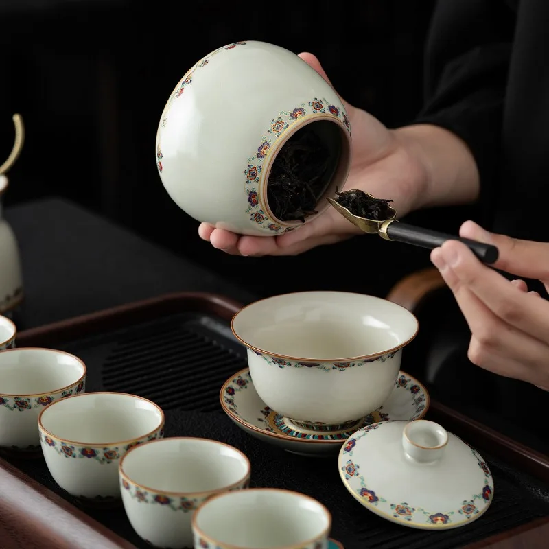 Ru Kung Fu Tea Set, A Set Of High-end Tea-making Teapots For Household Use, And A Complete Set Of Tea Cups In A Gift Box.
