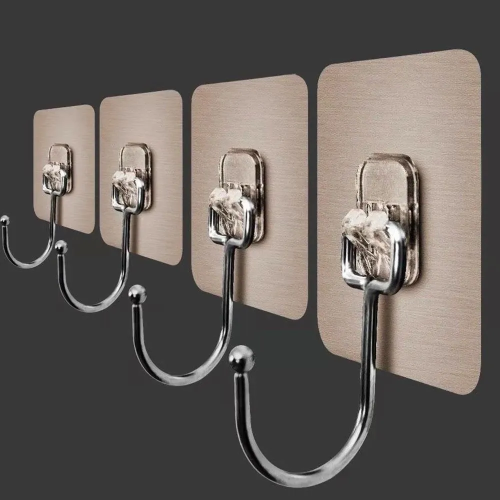 

5/10/15/20/30Pcs Stainless Steel Hook Punch-Free Strong Self Adhesive Wall Mounted Hook Bathroom Organizer Hook Home Accessories