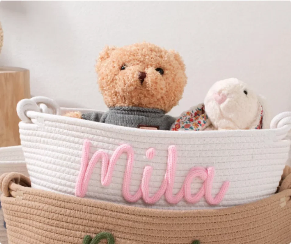 Personalized Easter Basket Handmade Weaving Name Gifts and Toy Organizer Children's Toy Basket Newborn Gift Basket