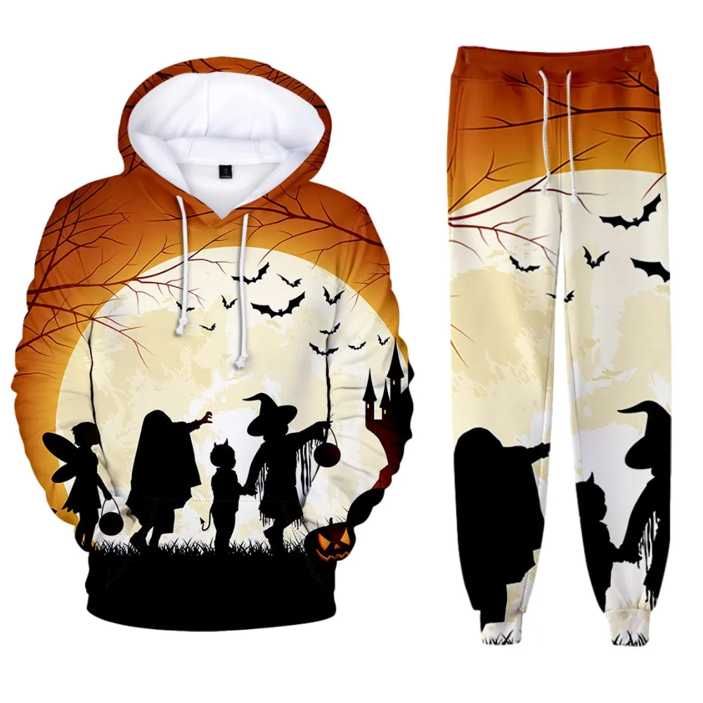 Creative Halloween Autumn Winter 3D Printed Boys Girls Tracksuit Set Casual Hoodie And Pants 2pcs Sets Fashion Unisex Clothing