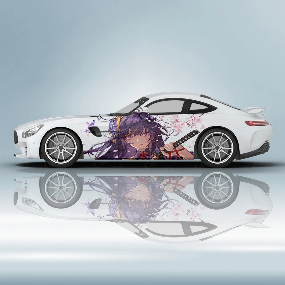 Genshin Impact Raiden Shogun car side graphic sticker anime vinyl pattern girl car parts cartoon sticker decal