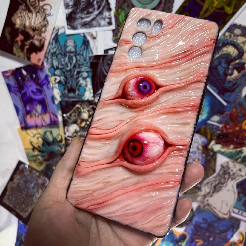 4100 Original 3D Handmade Mobile Phone Case Horror Cthulhu Eye Simulation Skin Mobile Phone Case Custom Christmas Halloween Gift