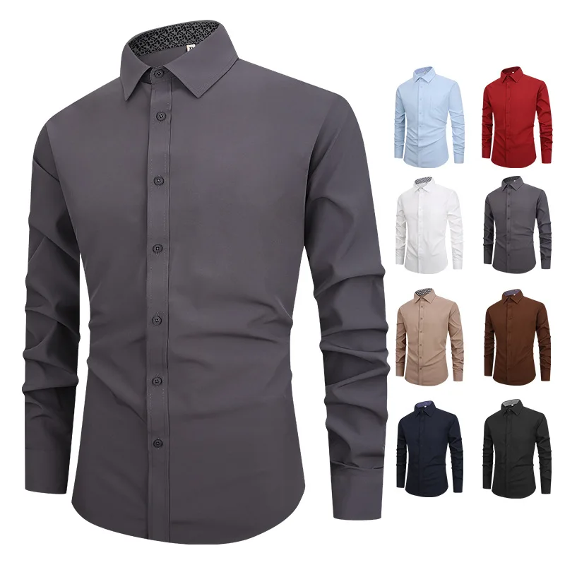 American size men\'s shirt long sleeve new spring summer business leisure free ironing high quality fashion large size