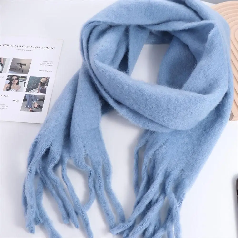 

Korean Style Long Wool Tassel Scarf Windproof Macaron Solid Color Warm Neck Scarf Thicken Soft Winter Cashmere Shawl Women