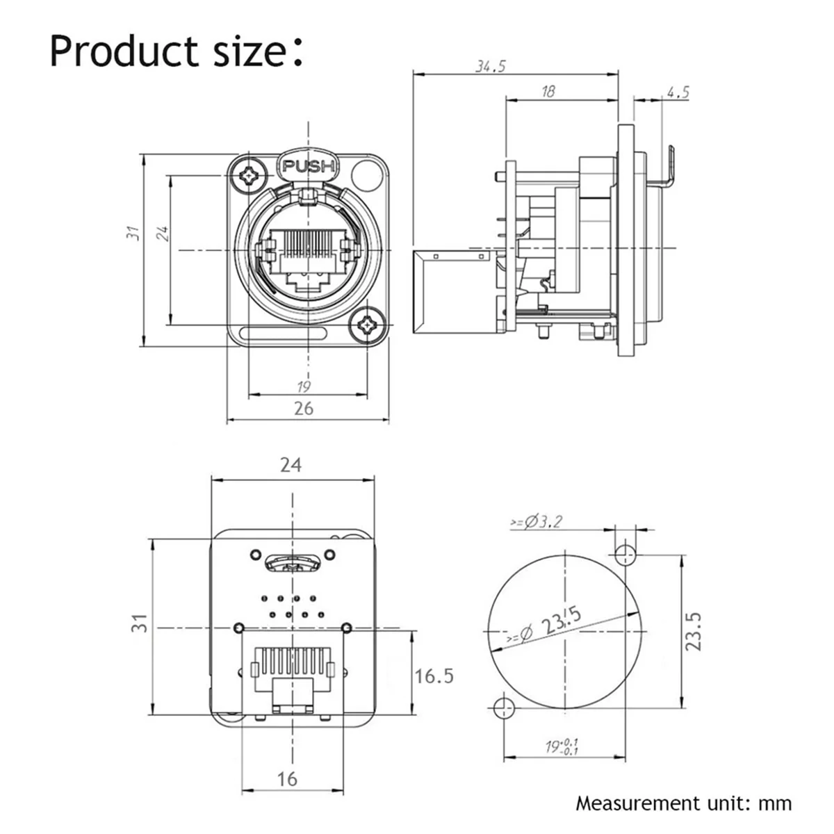 Soket Sasis KK-B2-Ethercon Rj45, Jack Dudukan Panel Umpan/Pass RJ45 D-N8FDP, Konektor Dudukan Panel Vertikal Seri D Cat5 RJ45