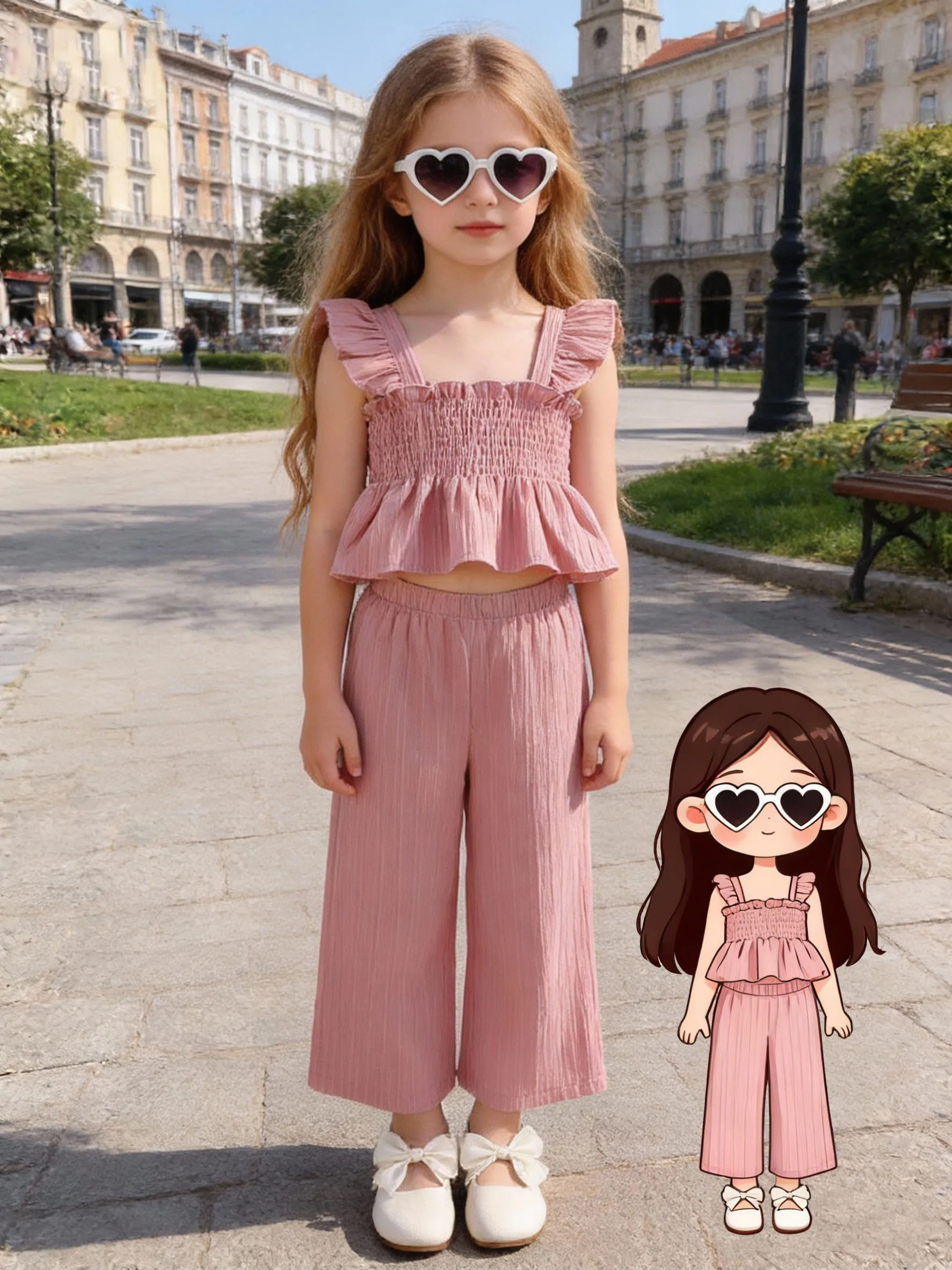 Girls 2-Piece Summer Outfit Set: Pink Ruched Vest Top and Pants Suit | Toddler & Little Girls Summer Fashion, Cool, Comfortable
