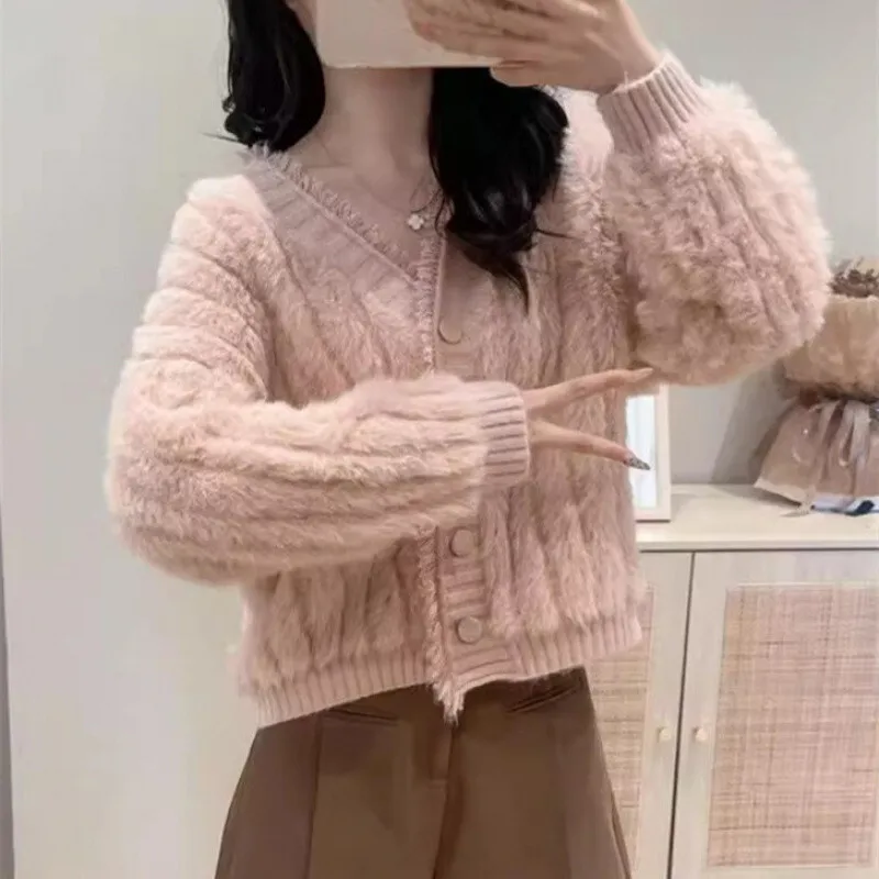 Imitation Mink Fur Sweater Jacket For Women In Autumn Winter 2024, New Loose And Lazy Style, High-End Feeg, Tassel Edge
