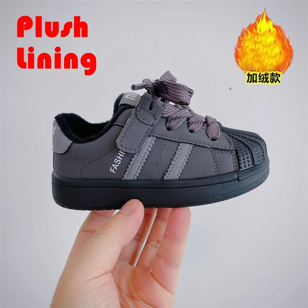 Toddler baby winter warm casual shoes boys and girls plush soft bottom outdoor sports shoes children\'s shoes kids canvas shoe