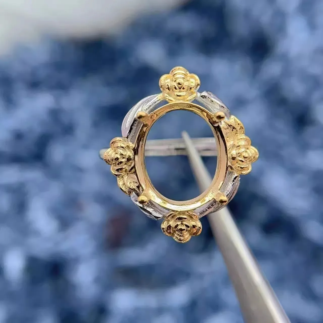 MeiBaPJ البطانة البيضاوي 10*12mmStone إعداد خاتم المرأة DIY S925 الفضة النقية موضة الأبعاد الورود غرامة حلية المجوهرات تاجر الجملة