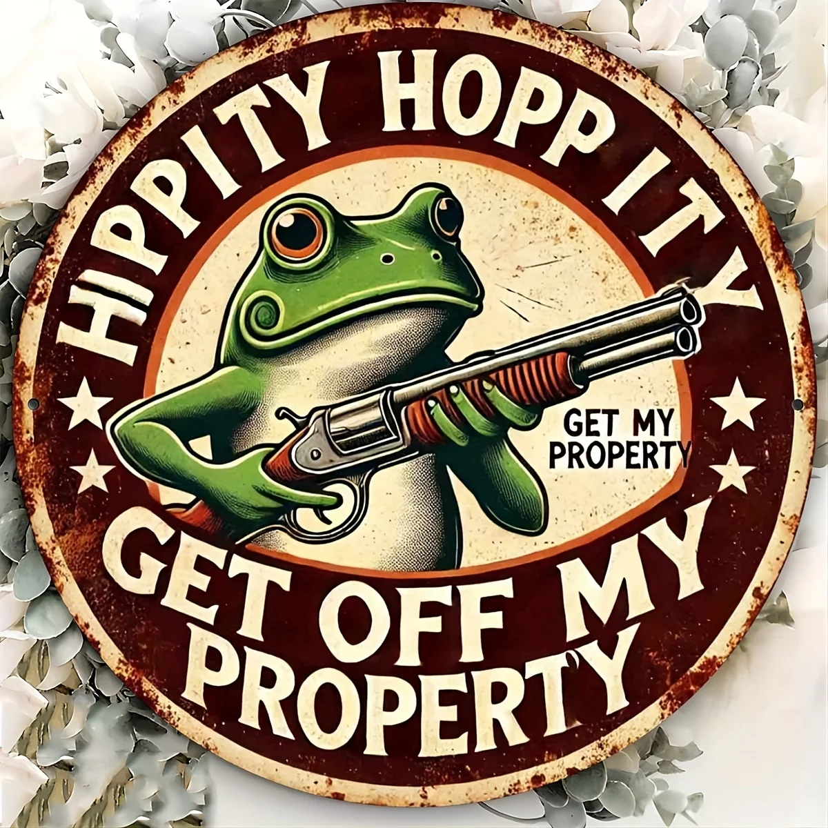 لافتة ألومنيوم عتيقة من Get Out of My Land مقاس 8 × 8 بوصة |   ديكور ريترو مضحك للمنزل والبار والمزرعة، لافتة ألومنيوم قديمة، منزلية