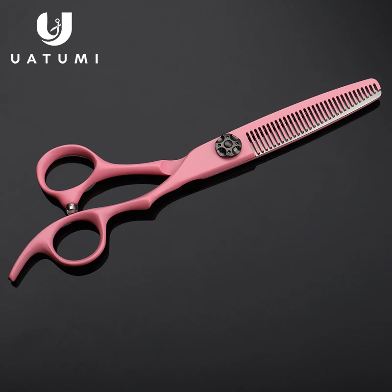 UATUMI 6-Inch Pink Thinning Tooth Clip Hair Removal Rate 10-15% Suitable for Professional Hairdressing 440C Steel