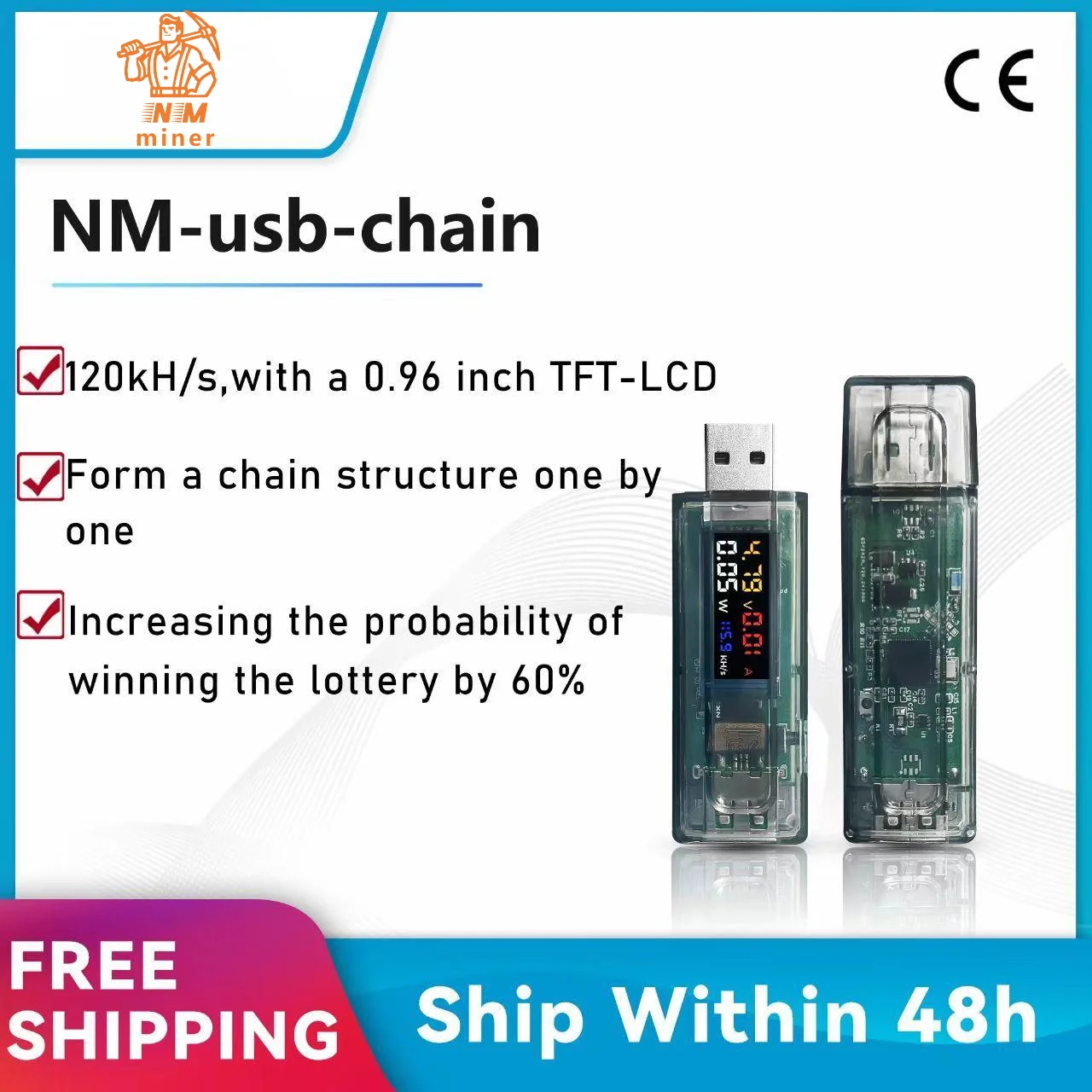 NMMiner Official Usb Chain ESP32 Crypto Lucky Solo  BTC Lottery 117KH/s  with USB Tester USB-A to typeC  High Precision Ammeter