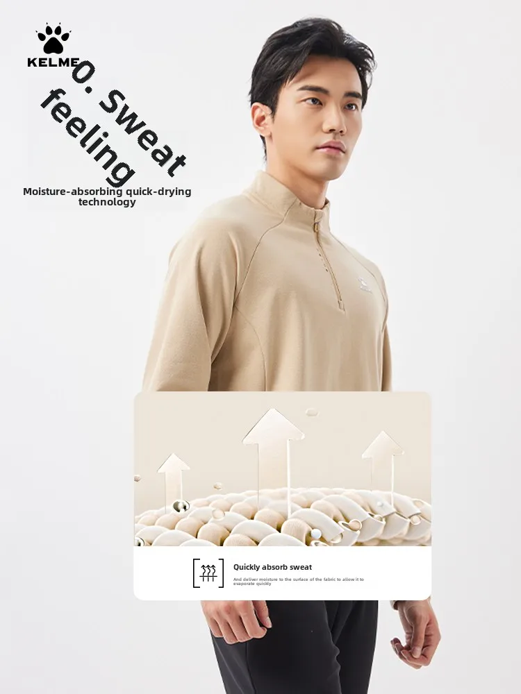 Kelme Men's Half-zip Sweatshirt Windproof Knitted Long-sleeved Outdoor Sports Warm Training Pullover Quick-drying Football Top