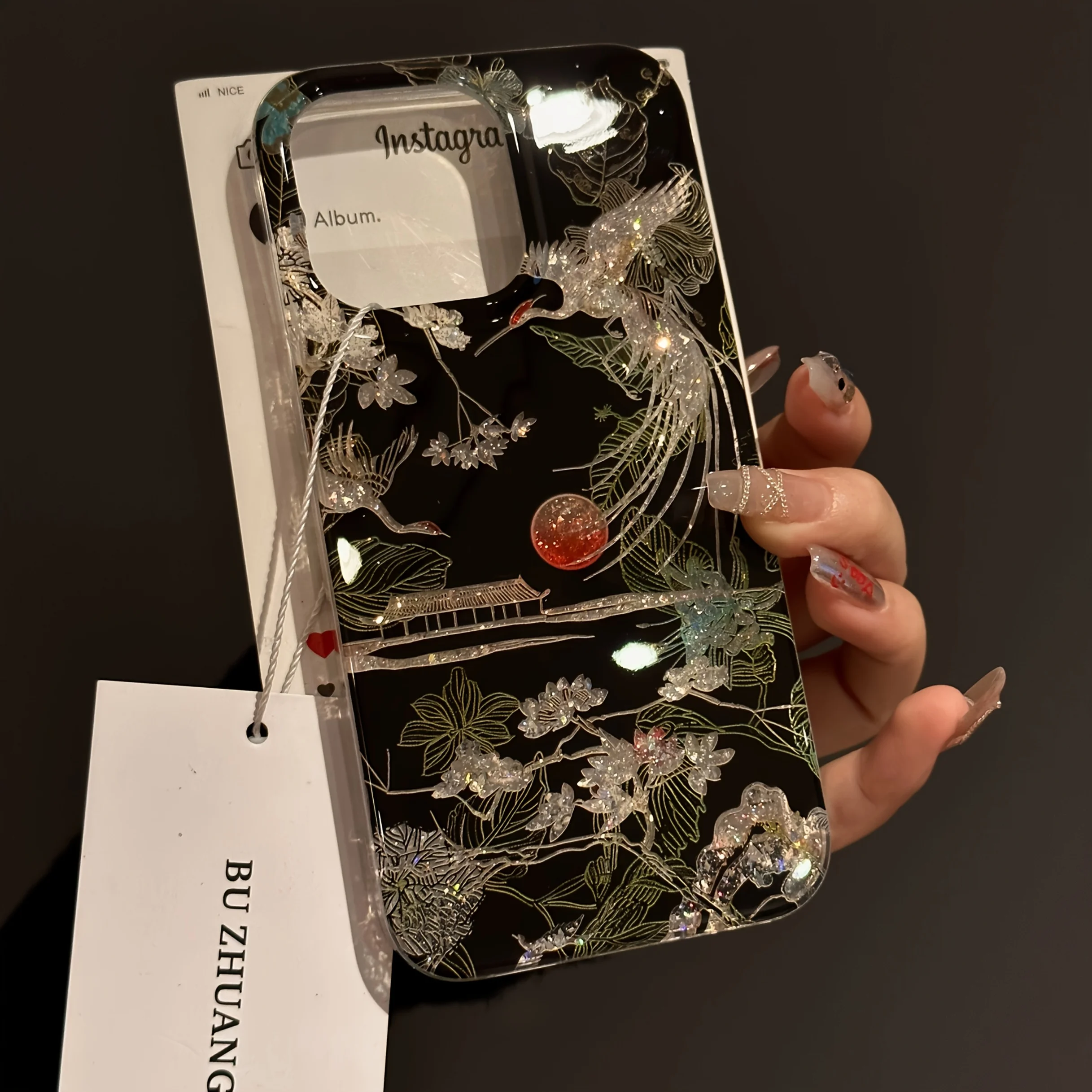 Advanced Chinese Crane Flowers Luxury Phone Case For iPhone 17 16 15 14 13 12 11 Pro Max 7 8 Plus XR XS Silicone TPU INS Cover