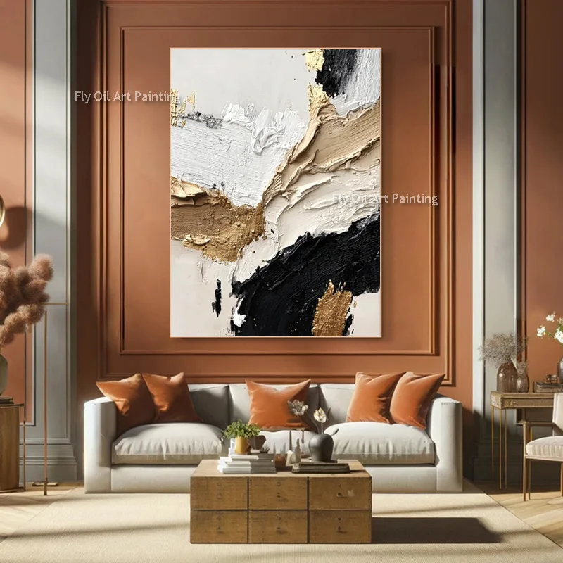 Abstract Beige Yellow Green Simple Handpainted Home Wall Decor Items New Black Grey Canvas Oil Painting Large Black White Artwor