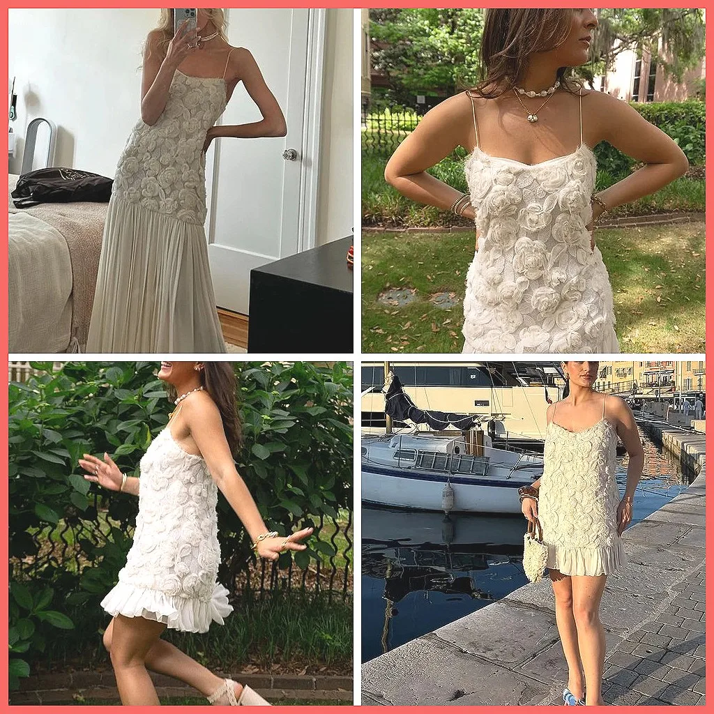 

Sexy 3D Floral Off-Shoulder Dress for Women, Tulle Patchwork Party Vestidos, Elegant Pleated Vacation Dress (Characters: 78)