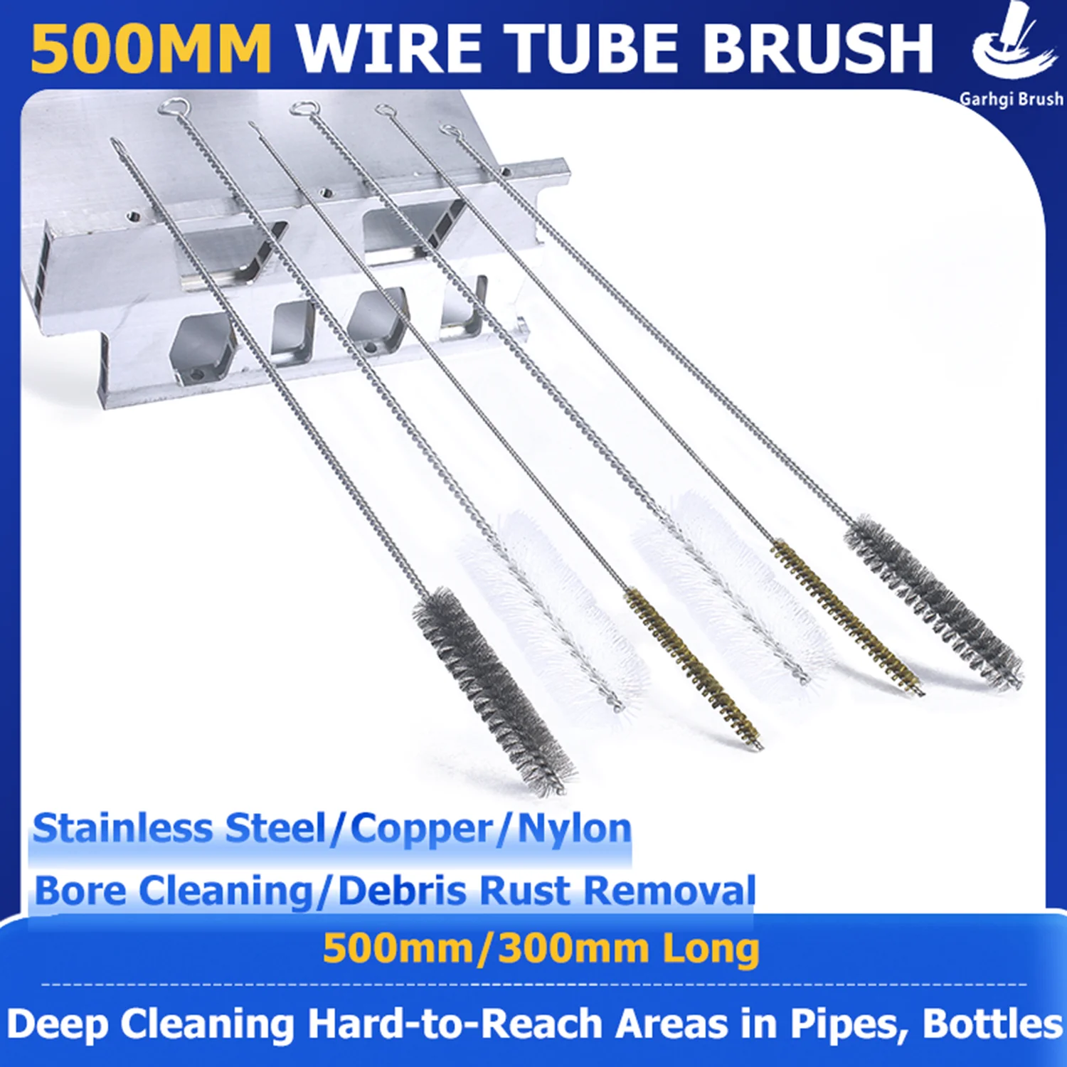 Szczotka druciana ze stali nierdzewnej o długości 500 mm, spiralna, skręcana, do rur, butelek, wąskich otworów, do głębokiego czyszczenia metalu i usuwania rdzy, narzędzia ręczne.