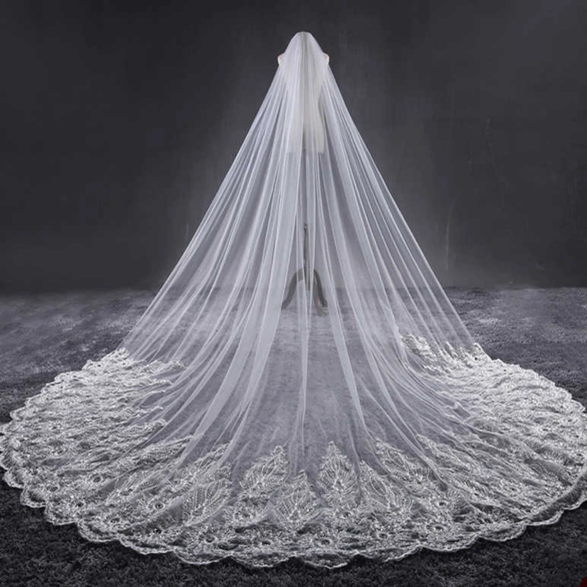 Lace Wedding Veils Appliqued Pattern Cathedral Veil One-Layer Wedding Veils With Comb 300cm Length 300cm Width Bridal Veil