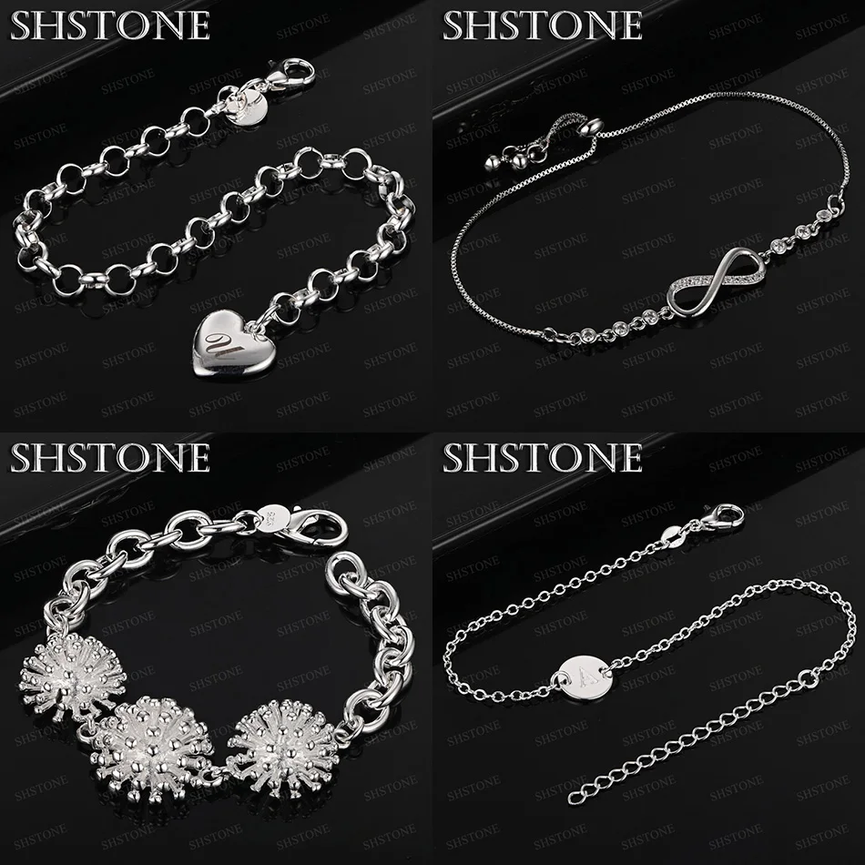 

925 Sterling Silver Round Heart Engraved Letters Flowers Numbers 8 Bracelets Women Fine Jewelry Accessories Wedding Party Gifts