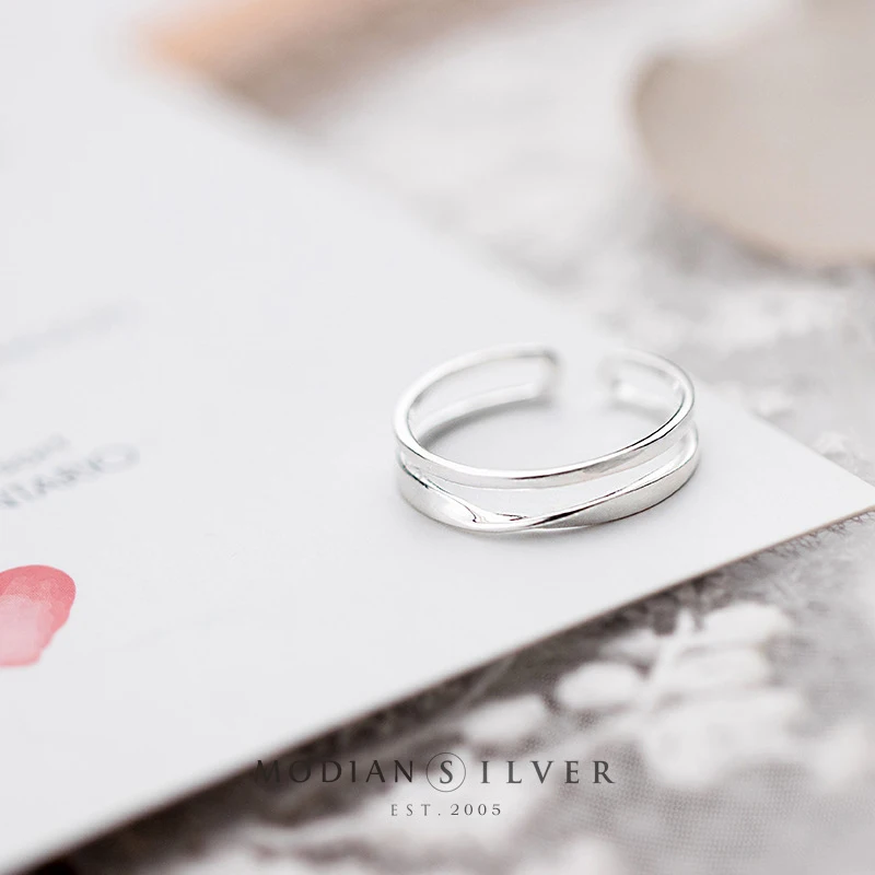 Modian Minimalist Double Circle Line Simple Ring for Women Open Adjustable Sterling Silver 925 Finger Ring Fine Jewelry Bijoux