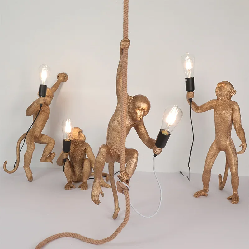 Nordic LED Art Monkey Pendant Light Resin Simian Pendant Lamp for Living Parlor Study Room Corridor Lights Home Interior Decor