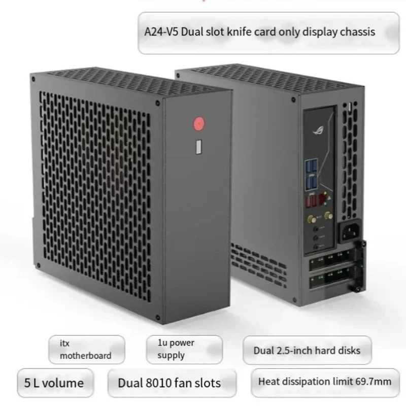 5 Litre Mini A24-V5 2.0 Dual Slot Single Display 1u Power Supply Itx Chassis with Double Chamfer