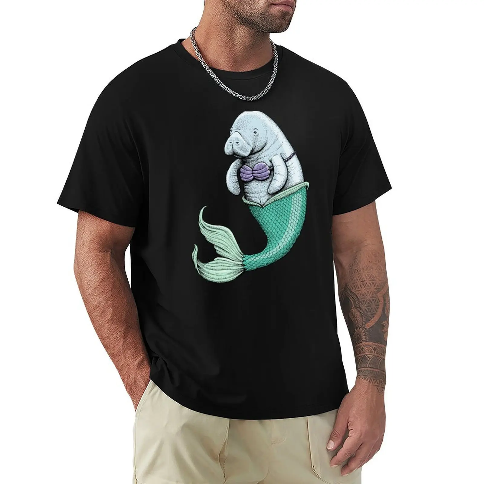 

Manatee Mermaid T-Shirt Work Wear Simple Tee Shirt