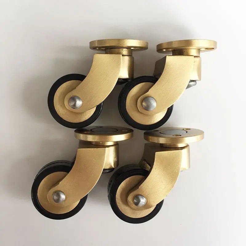 4PCS 1Inches Brass+Rubber Silent Wheels Universal Furniture Casters Table Chair Sofa Pulleys Flexible Rotation Rollers Runners