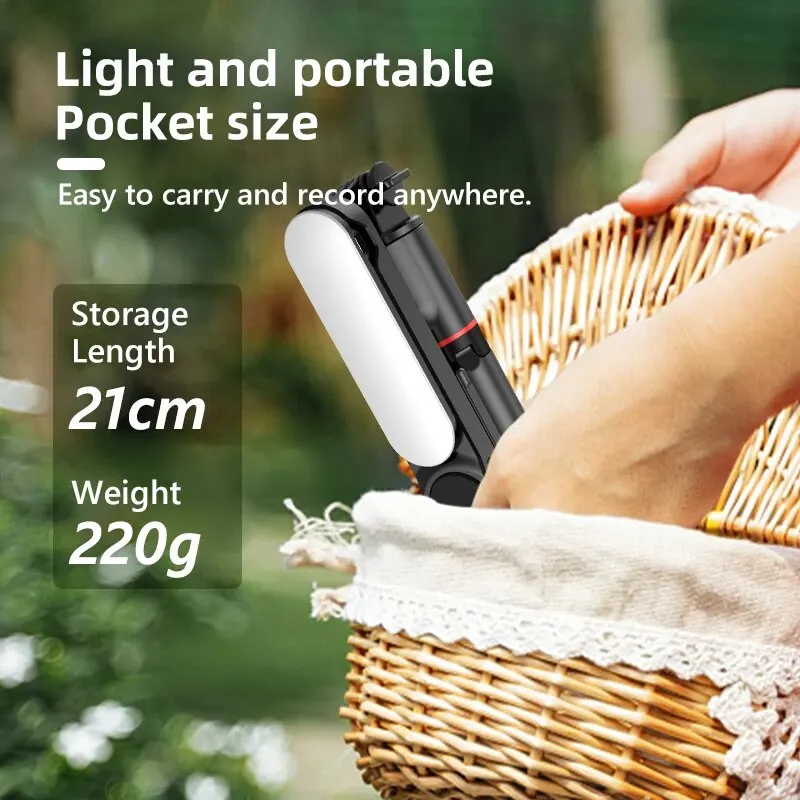 Portable Mini 360 Degree Rotation Selfie Stick Tripod With LED Fill Light Bluetooth Remote Extendable Foldable Tripod For iPhone view 3