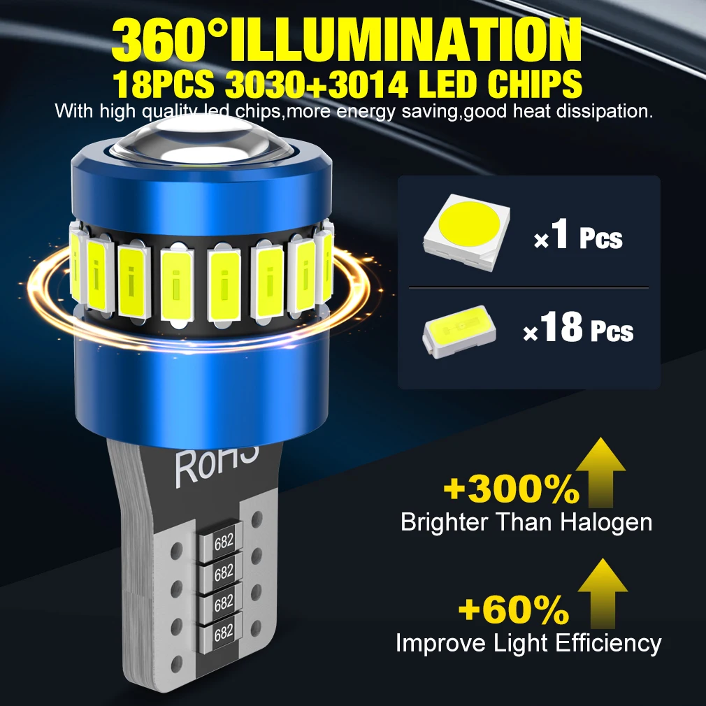 2つの電球w5w10,Canbus,6000k,30smd,ダイオード,ランプ用,ウェッジライセンス,dc12v,PCB