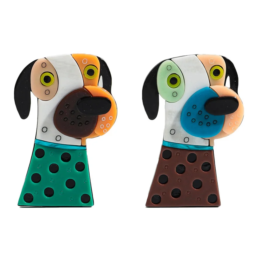 2 Colors Cute Acrylic Dog Brooches for Women Lovely Resin Splicing Animals Brooch Lapel Pins 2024 Clothing Accessories Gifts