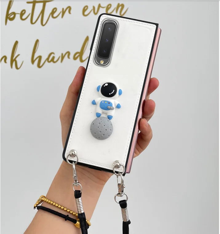 Moda de luxo flor suporte pérola crossbody cinta corrente caso couro para samsung galaxy z fold6 caso z fold5 3 capa z fold4 2