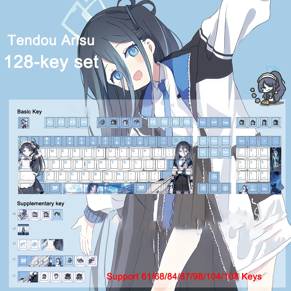 128 Keys Blue Archive Keycap Takanashi Hoshino Keycap PBT Cherry Profile PBT Keycaps Cartoon Anime Game Key Caps For ANSI 87 104