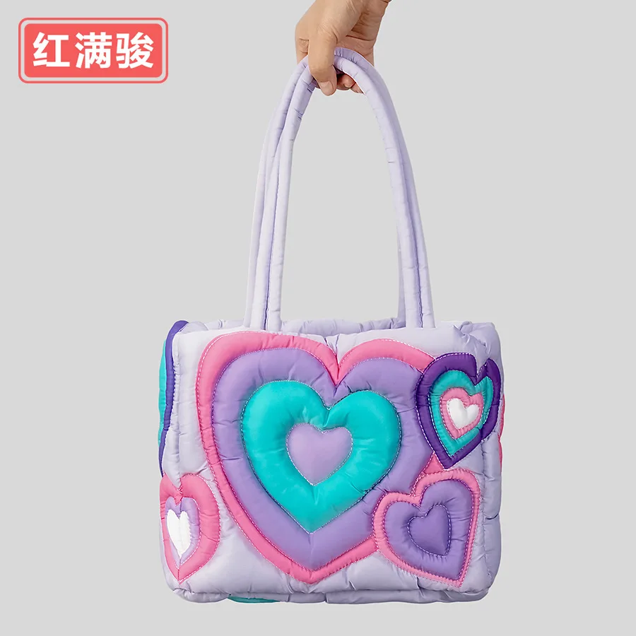 Love Tote Bag Women's Large Capacity Spliced Handbag Macaron Shoulder Bag