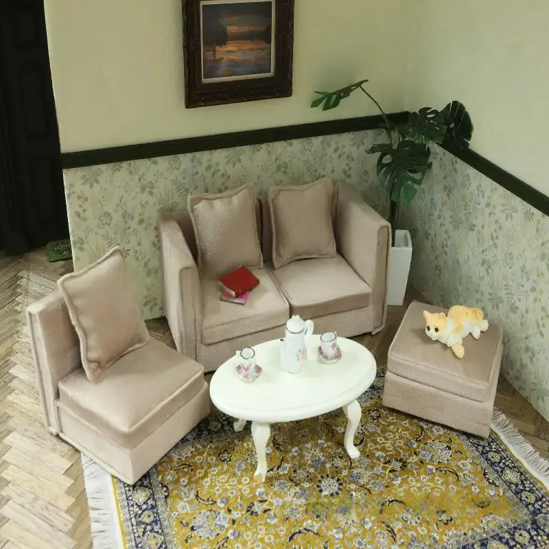 1 Set 1:12 Mini Mobili per casa delle bambole Simulazione Sedie da soggiorno in miniatura Latte Albicocca Divano ad angolo Bambini Giochi di imitazione Decorazioni fai da te