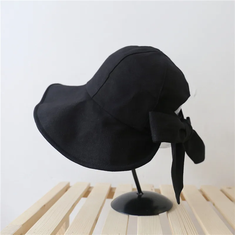 Women Cotton Linen Bucket Hat Summer Sunscreen Cap Female Beach Outdoor Bowknot Foldable Breathable Sun Hats Chapeau Homme