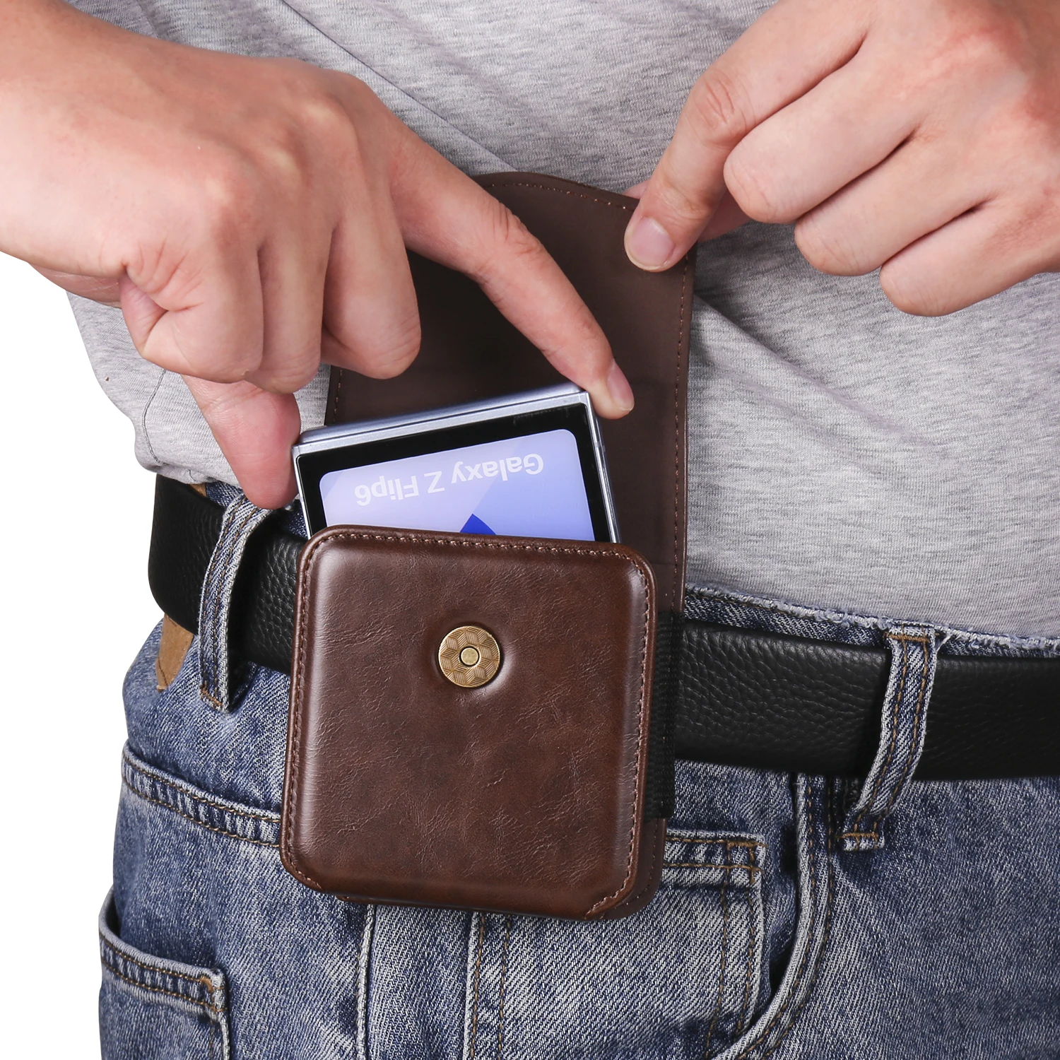 

Leather Belt Clip Case Waist Bag For Samsung Galaxy Z Flip7 6 5 4 3 7 Flip6 Moto Razr 60 50 40 Ultra Find N3 Flip Holster Cover