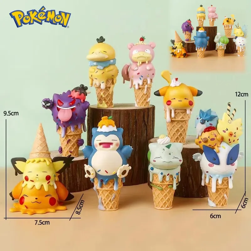 

Pokemon Anime Figure Set Ice Cream Cone Series 8Pcs 10cm Action Figures - Pikachu Gengar Bulbasaur Collectible Toys for Kids