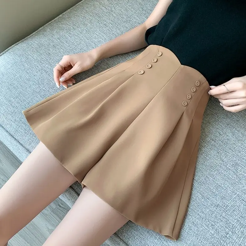 Thin suit shorts women's summer new design sense high waist solid color fashion commute niche casual A-line wide leg pants