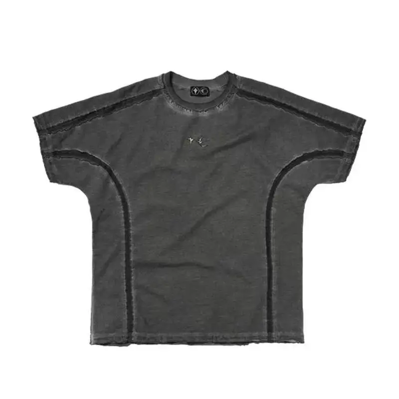 HKSH Spring Summer New Men Tide High Street Washed Vintage Patchwork Short Sleeve T-shirt Niche Loose Chic Casual Top Ins HK6410
