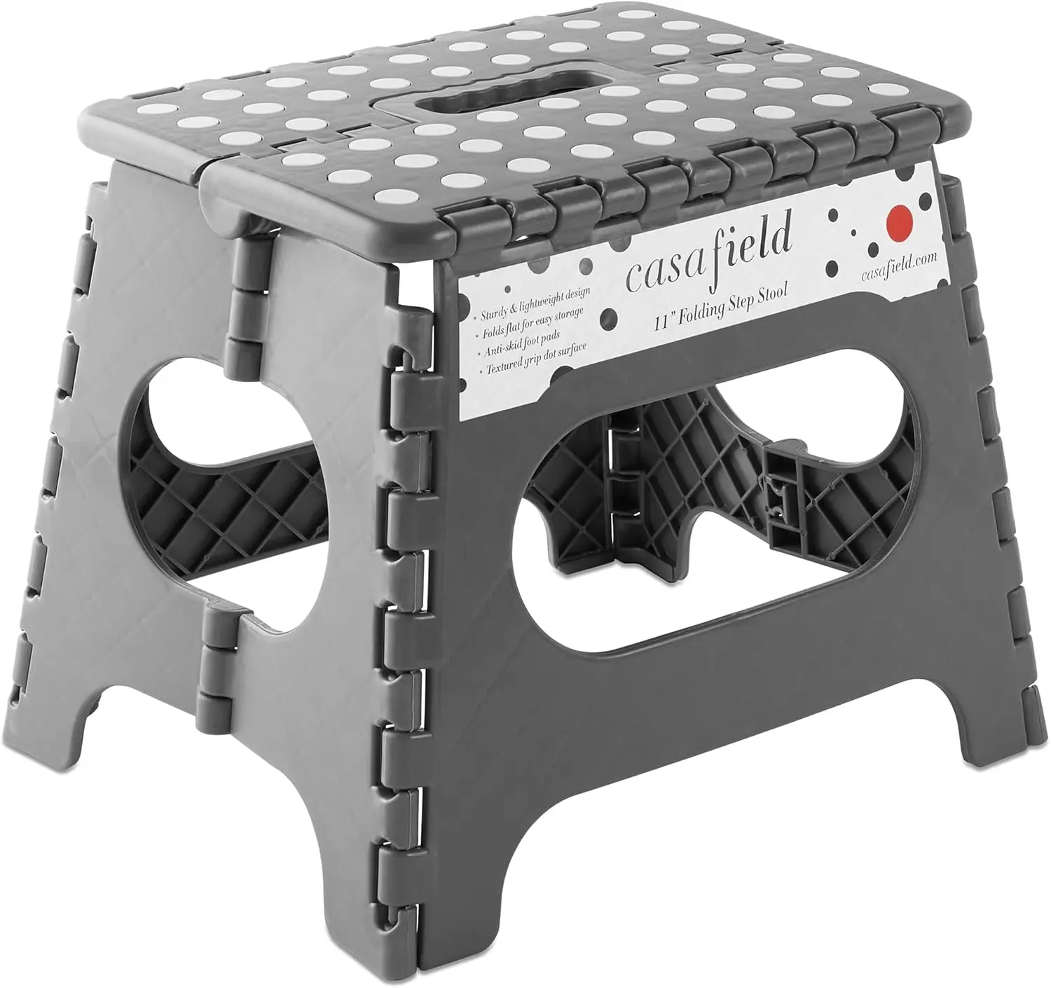 

11"" Folding Step Stool With Handle, Gray - Portable Collapsible Small Plastic Foot Stool For Kids And Adults - Use In The