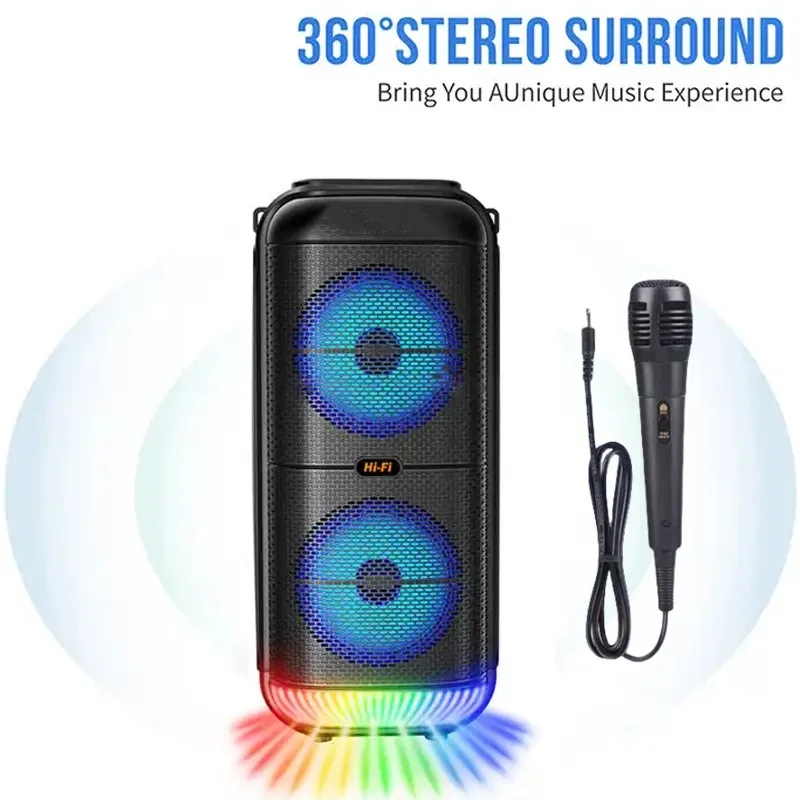 Peak Power Super Large Outdoor Bluetooth Speaker 6 Inch Double Horn Subwoofer Portable KTV Wireless Column Bass Sound with Mic