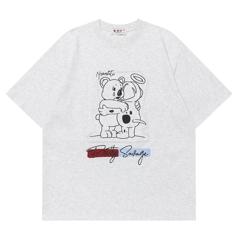 

Summer Mens Short Sleeve Tshirts Hip Hop Hug Bear Embroidery Graphic T-Shirts Streetwear Harajuku Casual Soft Cotton Top Tees