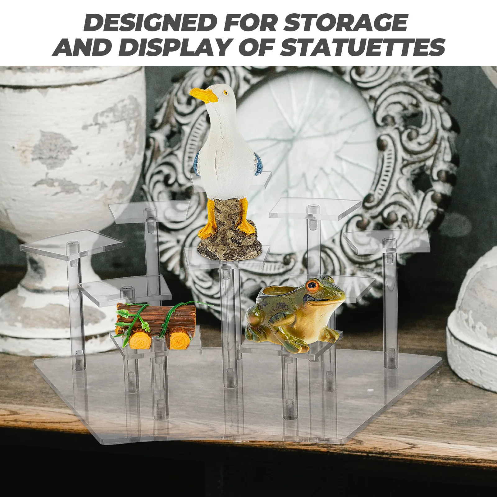 

Acrylic Transparent Display Shelf Multi-Layer Ladder Design Figures Showcase Stand Stable Practical Collection Rack