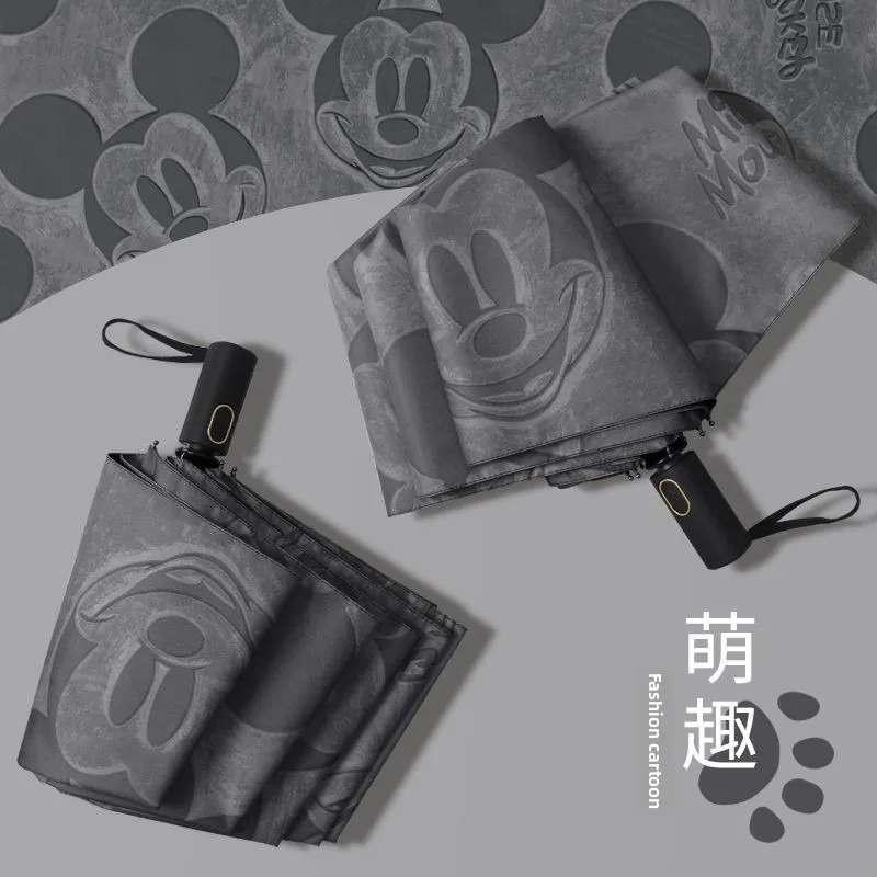 Paraguas de Mickey Mouse con personalidad de dibujos animados y paraguas de protección solar de vinilo plegable, totalmente automático, de doble propósito